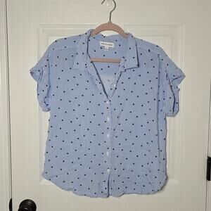 Alex & Jordan Blue White Striped Star Print Button Down Shirt L